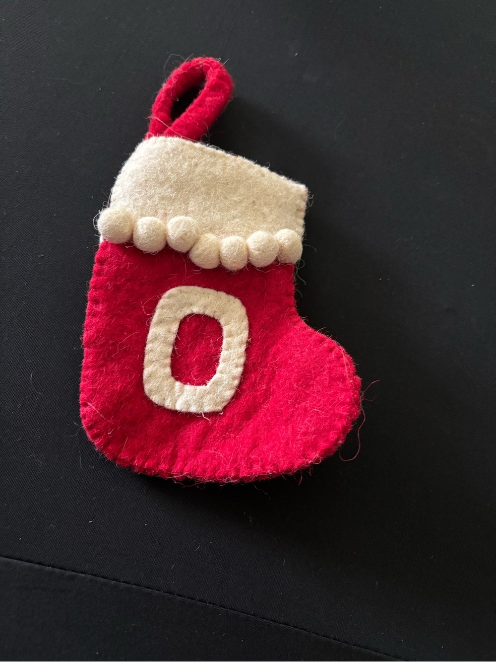 (A278) Vintage Felted Wool Mini Stocking Ornament with Cream Accents HAND SEWN 6